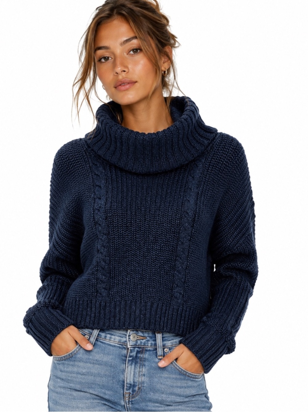 HOLLISTER blue knit cowl neck sweater size Medium